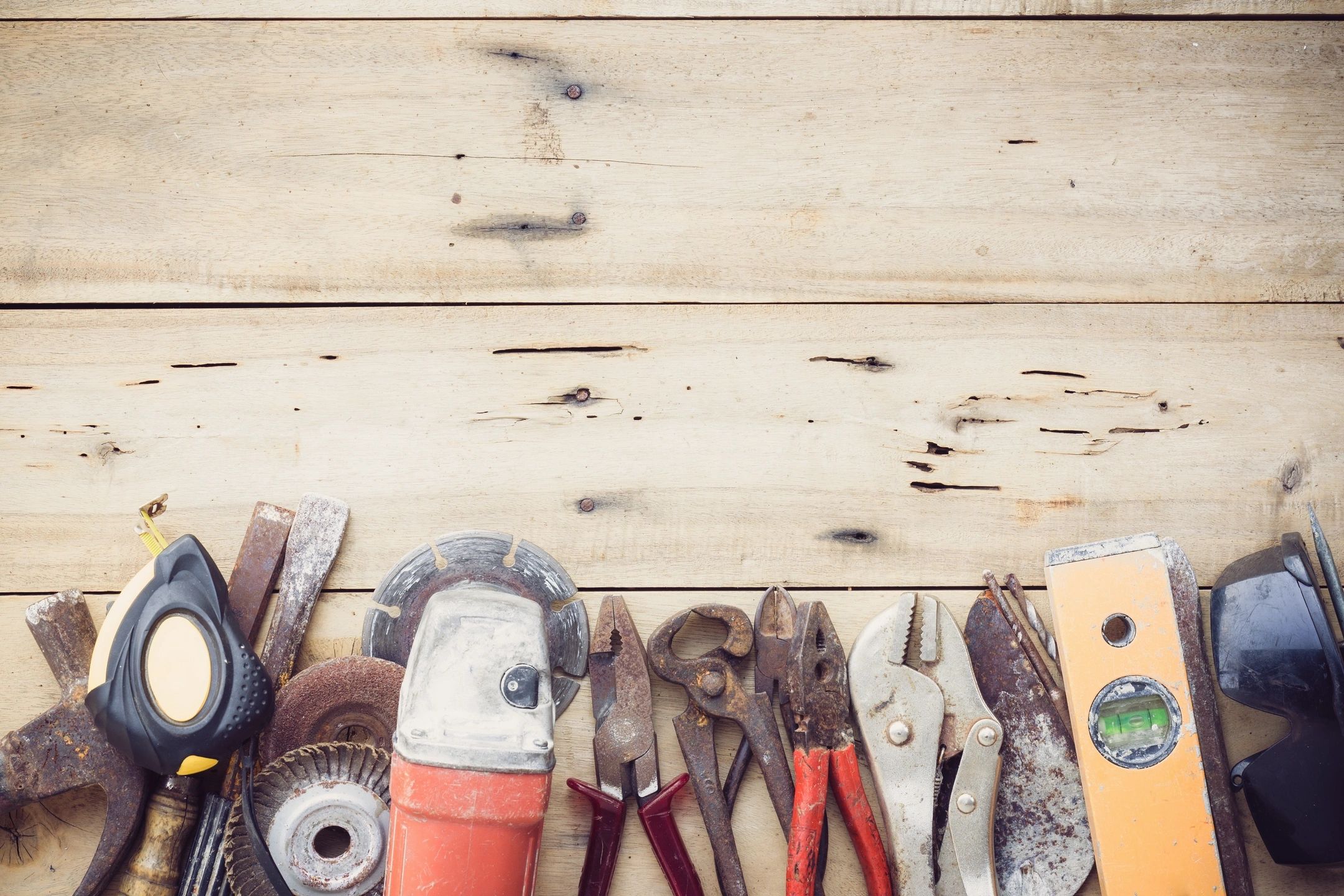 Vintage tools on workbench